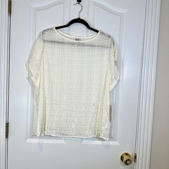 Worthington Crew Neck Gauzy Short Sleeve Sheer Blouse 1X - NEW - Picture 2 of 8